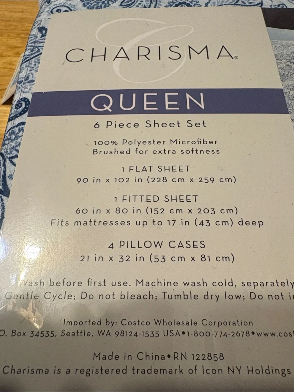 Charisma Queen Paisley Sheet Set in Blue and White